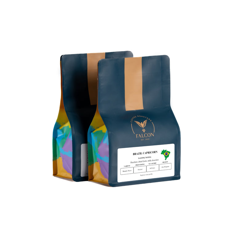 Brazil Capricorn Espresso 500g coffee bags – Mundo Novo variety, 84 SCA score, Falcon Coffee Roasters